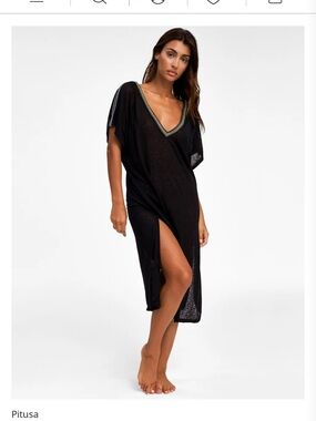 Pitusa Black V-Neck Swim Cover-Up with Green Accent